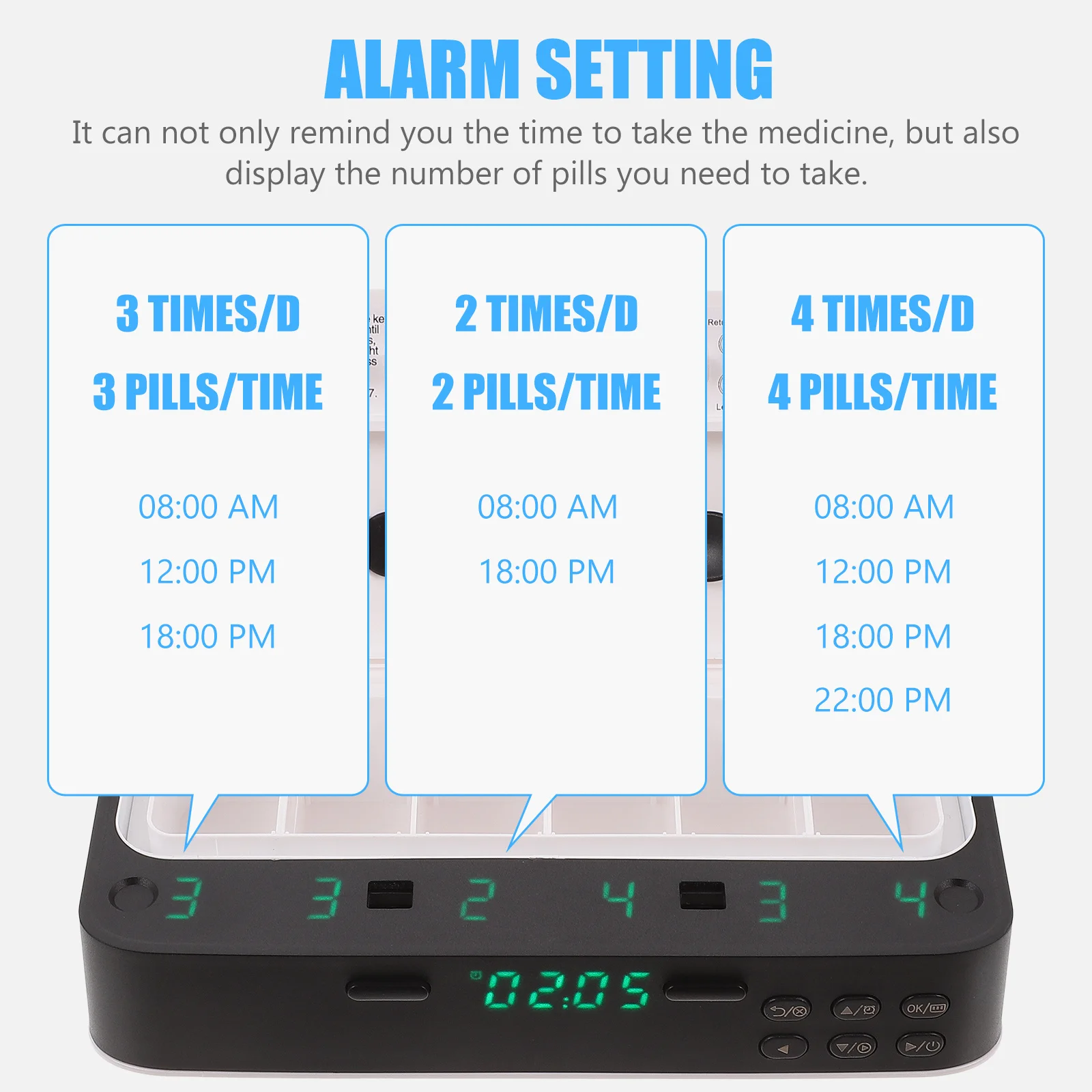 1Pcs Smart Pill Dispenser Electronic Medicine Box with Reminder Function Portable Organizer for Travel and Daily Use
1Pcs Smart Pill Dispenser Electronic Medicine Box with Reminder Function Portable Organizer for Travel and Daily Use