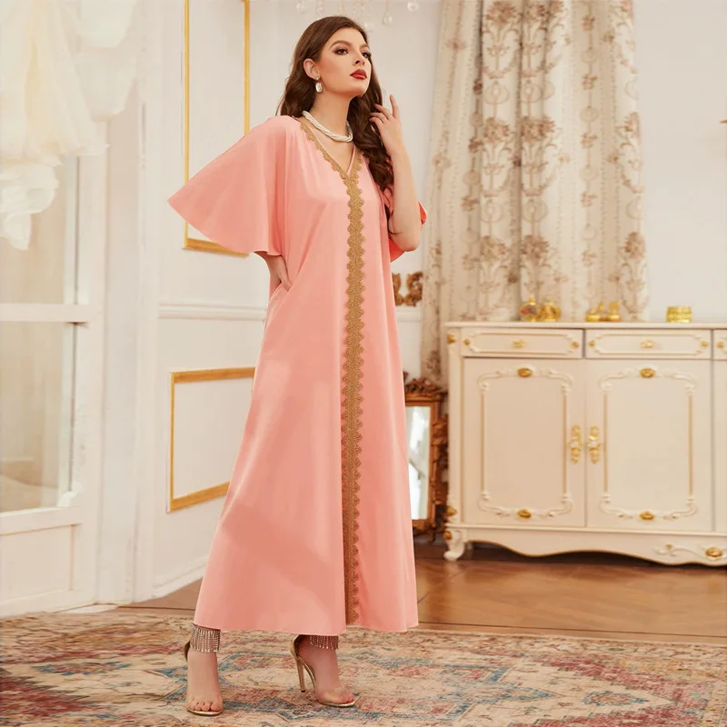Women dress Eid Muslim Dresses Short Sleeve V Neck Ruffles Dubai Abayas Party Dress Embroidery Long Robe Vestidos Casual Simple
Women dress Eid Muslim Dresses Short Sleeve V Neck Ruffles Dubai Abayas Party Dress Embroidery Long Robe Vestidos Casual Simple