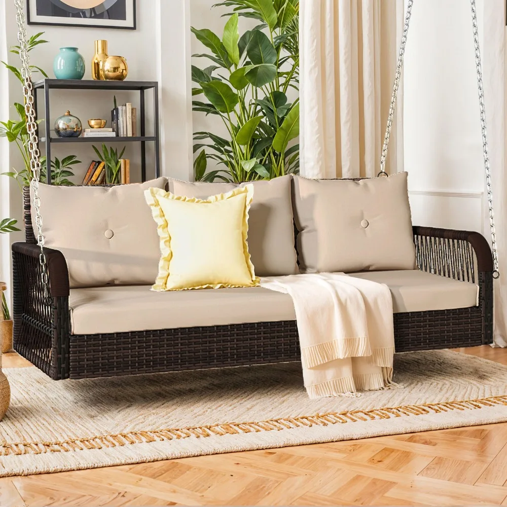 3 Person Patio Swing Rattan Wicker Hanging Chair Waterproof W/ Soft Cushion 
3 Person Patio Swing Rattan Wicker Hanging Chair Waterproof W/ Soft Cushion