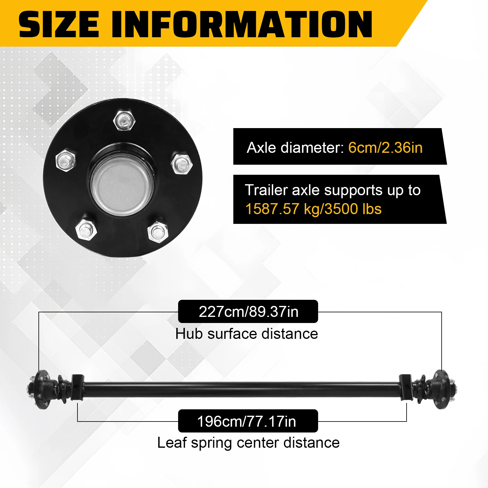 3500 Lbs Boat Axle 54/62/74/78/82/89 Inch Hubface 5 Lug 5x4.5 Bolt Pattern Compatible with Light Duty Trailers
3500 Lbs Boat Axle 54/62/74/78/82/89 Inch Hubface 5 Lug 5x4.5 Bolt Pattern Compatible with Light Duty Trailers