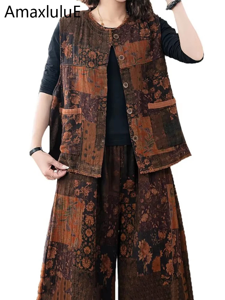 Amax luluE Spring Fashion Womens Linen Outfits Printed 2 Pieces Sets Classic Sleeveless Coats Loose Wide Pants Casual Vest Suits
Amax luluE Spring Fashion Womens Linen Outfits Printed 2 Pieces Sets Classic Sleeveless Coats Loose Wide Pants Casual Vest Suits
