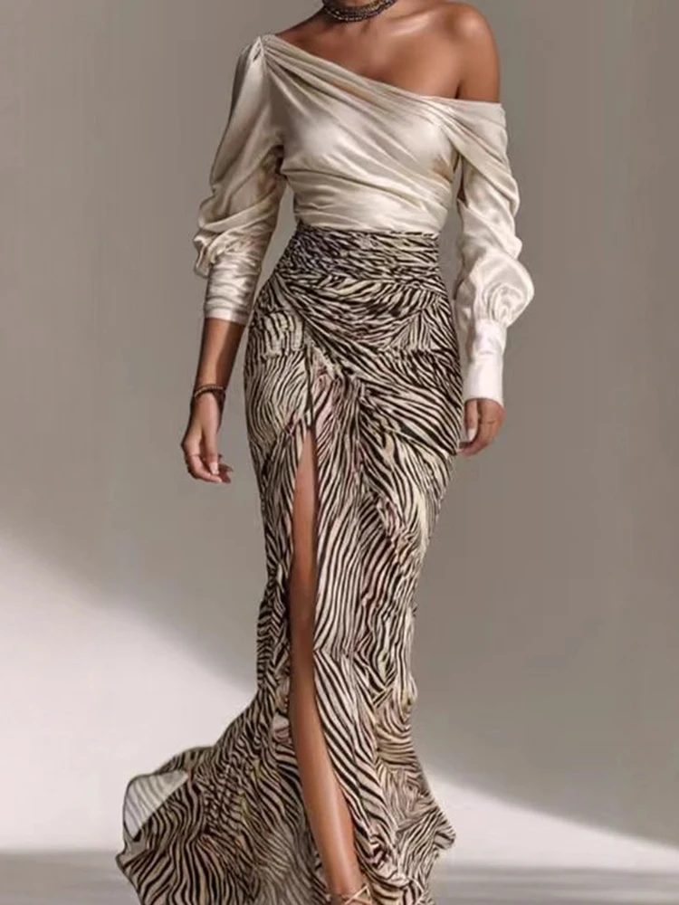 Сексуальные топы с длинными рукавами и полуюбки с разрезным воротником, модные комплекты контрастного цвета, тонкие комплекты из 2 предметов, женский элегантный комплект в полоску с принтом для поездок на работу
Сексуальные топы с длинными рукавами и полуюбки с разрезным воротником, модные комплекты контрастного цвета, тонкие комплекты из 2 предметов, женский элегантный комплект в полоску с принтом для поездок на работу