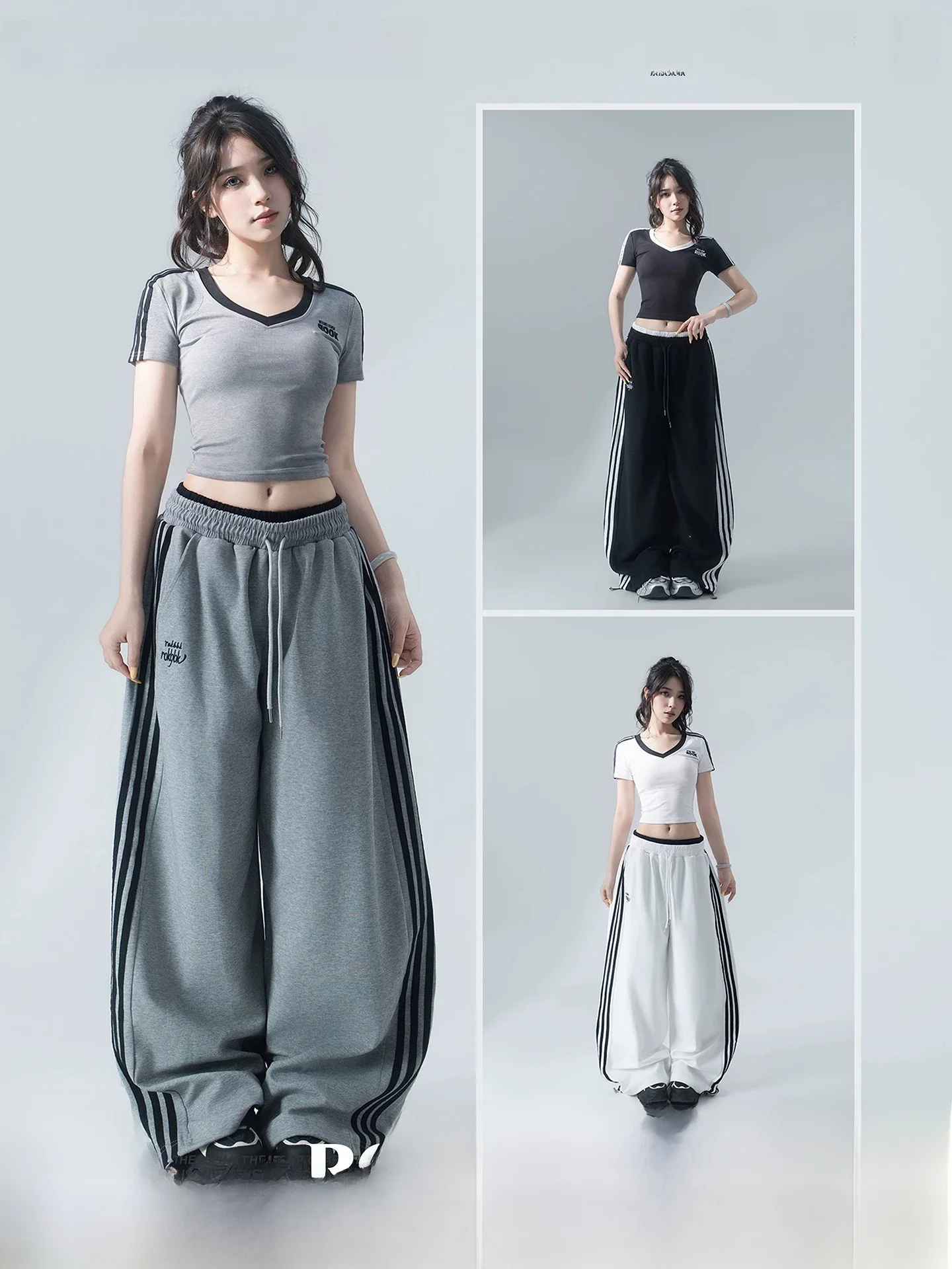 ROKBBK-K American Hip Hop Style Casual Pants Women's Drawstring Double Waist Color Block Sports Wear Three Bars Wide Leg
ROKBBK-K American Hip Hop Style Casual Pants Women's Drawstring Double Waist Color Block Sports Wear Three Bars Wide Leg
