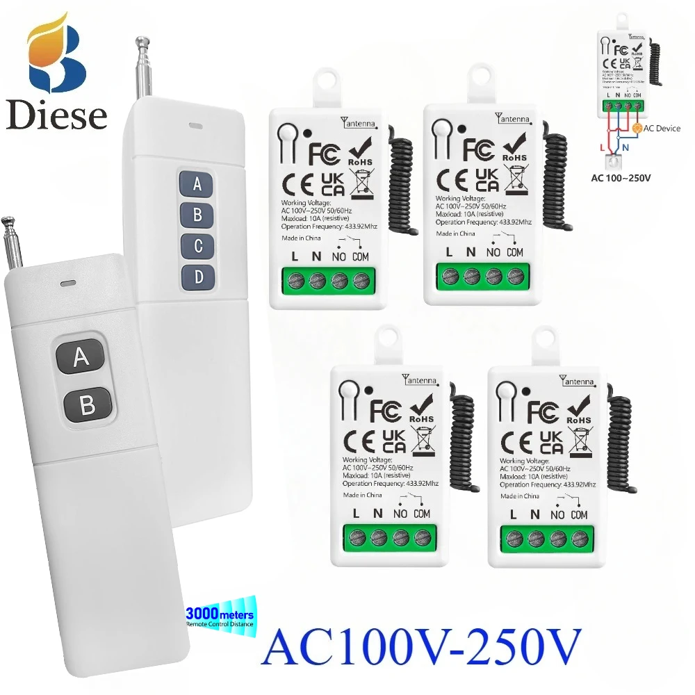 Wireless RF433Mhz Remote Control mini receiver module light switch AC110V 220V long distance 3000m for home Garage door light 
Wireless RF433Mhz Remote Control mini receiver module light switch AC110V 220V long distance 3000m for home Garage door light