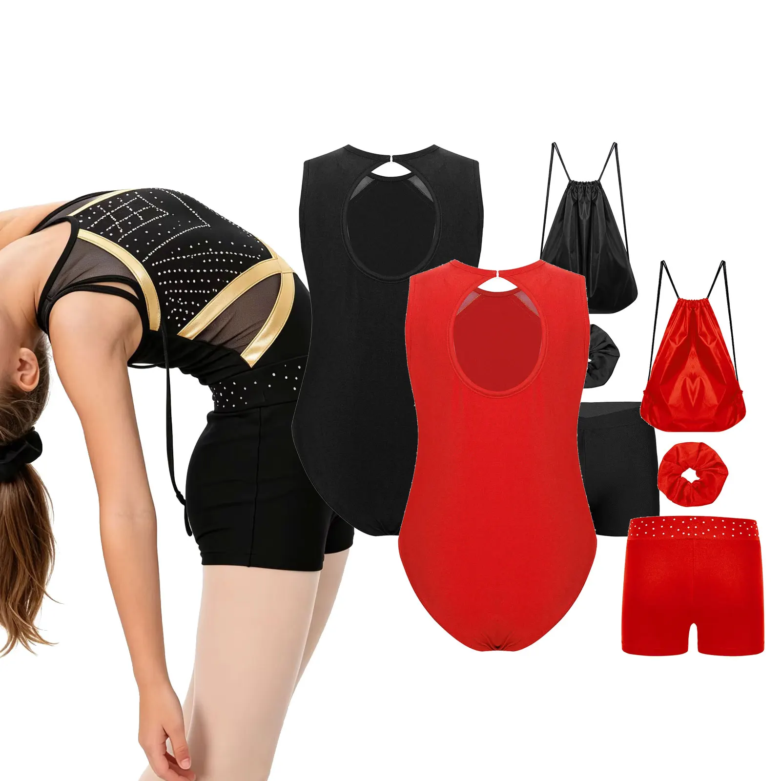 Sleeveless Rhythmic Gymnastics Outfit Kids Girls Figure Skating Ballet Dance Costumes Rhinestone Leotard+Shorts+Accessories Sets
Sleeveless Rhythmic Gymnastics Outfit Kids Girls Figure Skating Ballet Dance Costumes Rhinestone Leotard+Shorts+Accessories Sets