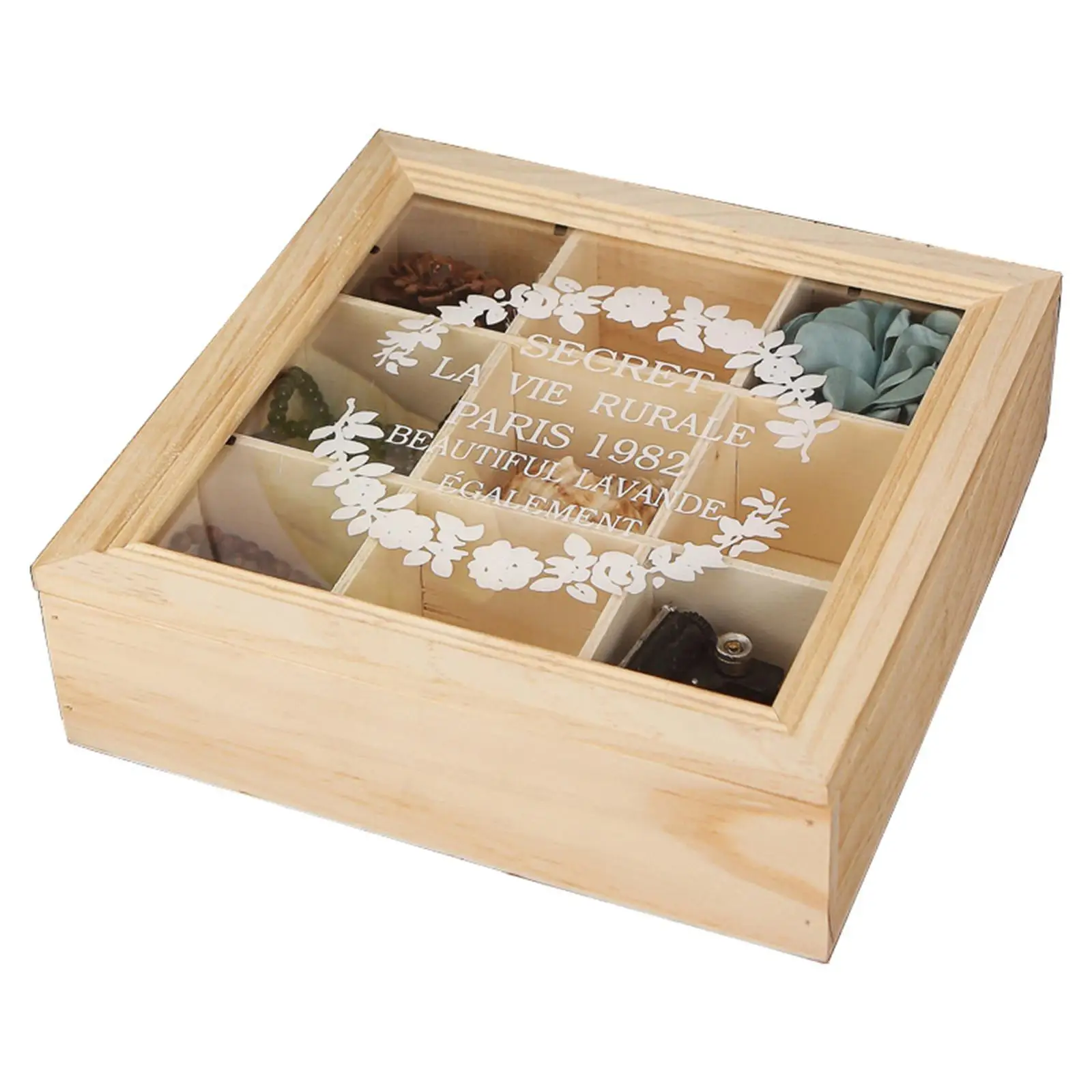 Wooden Storage Box Jewelry Display Box Case 9 Grids Keepsake Box with Glass Cover for Gadgets Jewelry Necklaces Flowers Earrings
Wooden Storage Box Jewelry Display Box Case 9 Grids Keepsake Box with Glass Cover for Gadgets Jewelry Necklaces Flowers Earrings
