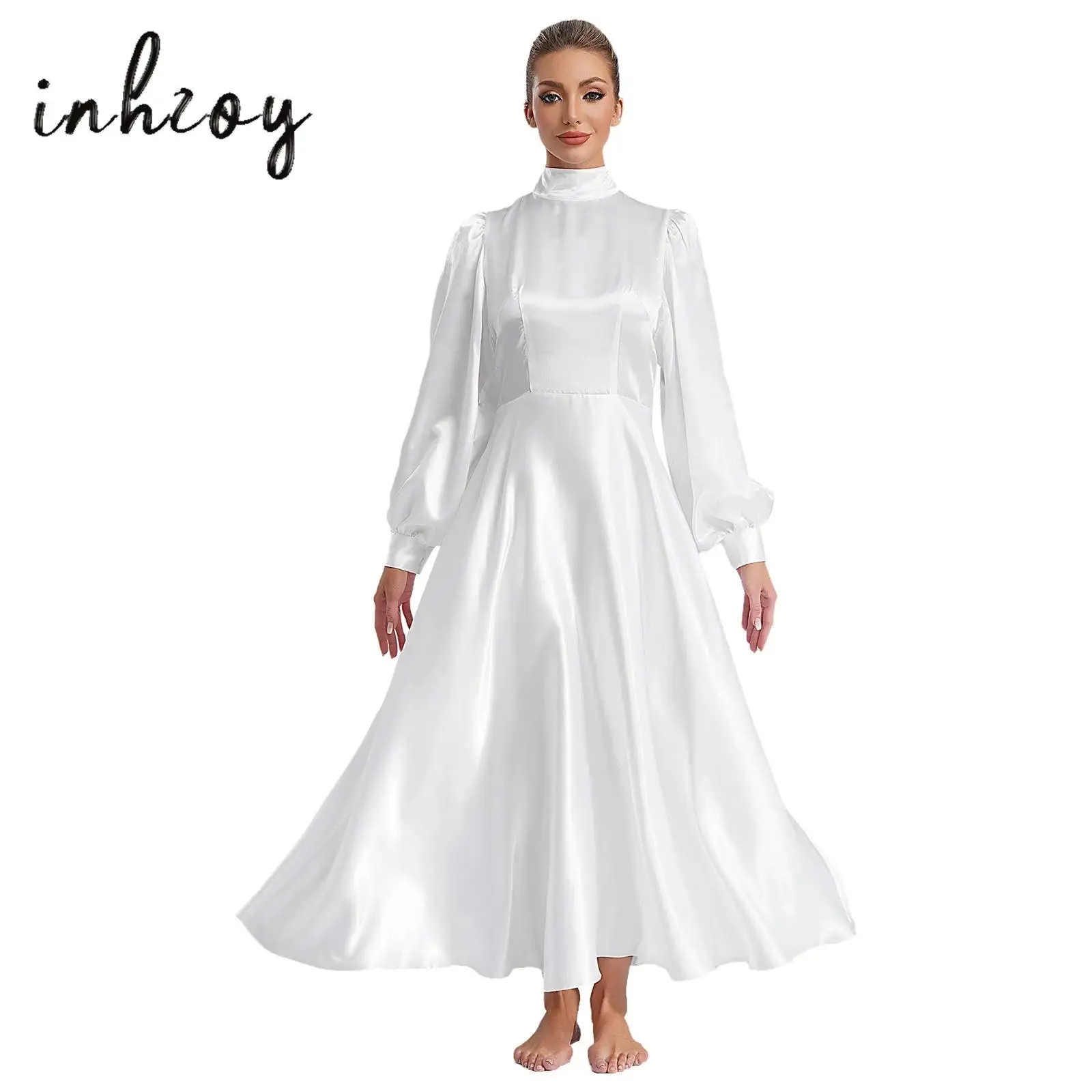 Womens Liturgical Praise Dance Robe Dress Choir Church Performance Costume Soft Satin Mock Neck Long Puff Sleeves Flared Dress
Womens Liturgical Praise Dance Robe Dress Choir Church Performance Costume Soft Satin Mock Neck Long Puff Sleeves Flared Dress