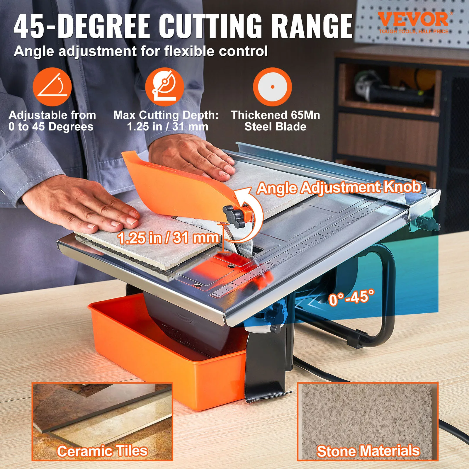 VEVOR Wet Tile Saw, 7-inch 65Mn Steel Blade, 3500 RPM Induction Motor, Tile Cutter Wet Saw with Water Reservoir, 0-45 Degrees Miter Angle for Cutting Tiles and Stones, for DIY Enthusiasts
VEVOR Wet Tile Saw, 7-inch 65Mn Steel Blade, 3500 RPM Induction Motor, Tile Cutter Wet Saw with Water Reservoir, 0-45 Degrees Miter Angle for Cutting Tiles and Stones, for DIY Enthusiasts