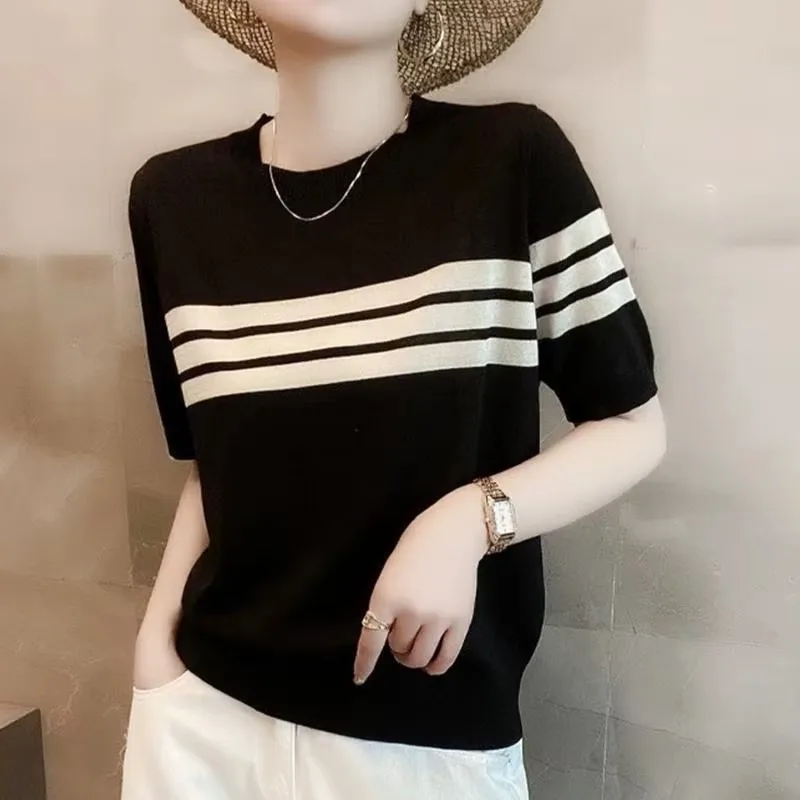 Women Sweater Short Sleeve Casual Round Neck Soft Viscose Knit Top Summer Spring Korean Fashion Style Color Block Pullover
Women Sweater Short Sleeve Casual Round Neck Soft Viscose Knit Top Summer Spring Korean Fashion Style Color Block Pullover
