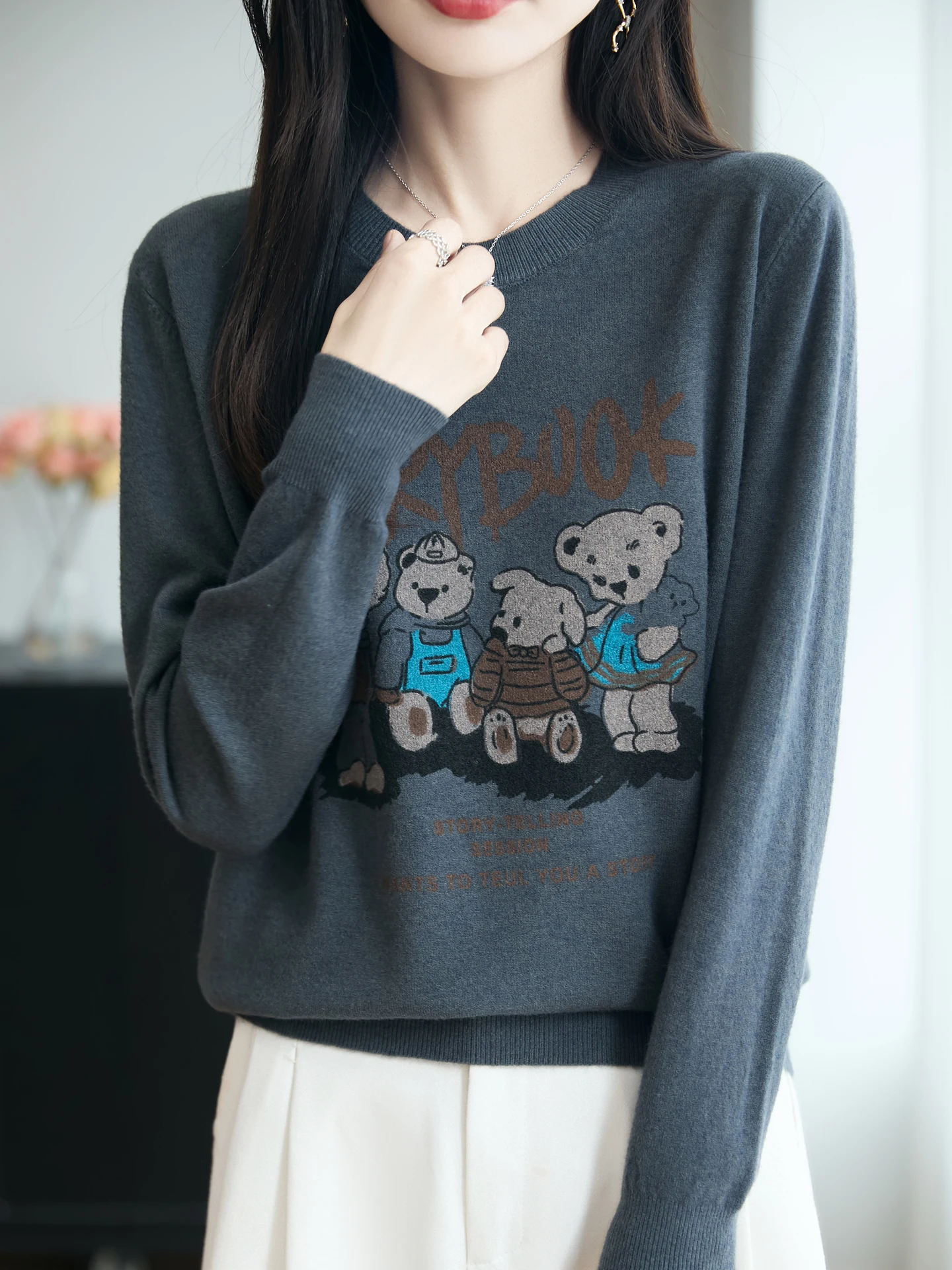 Faionable Autumn Winter ort Printed Sweater Cartoon Pattern Base Layer irt College Sle Anti-Aging Women's Knitted Top
Faionable Autumn Winter ort Printed Sweater Cartoon Pattern Base Layer irt College Sle Anti-Aging Women's Knitted Top