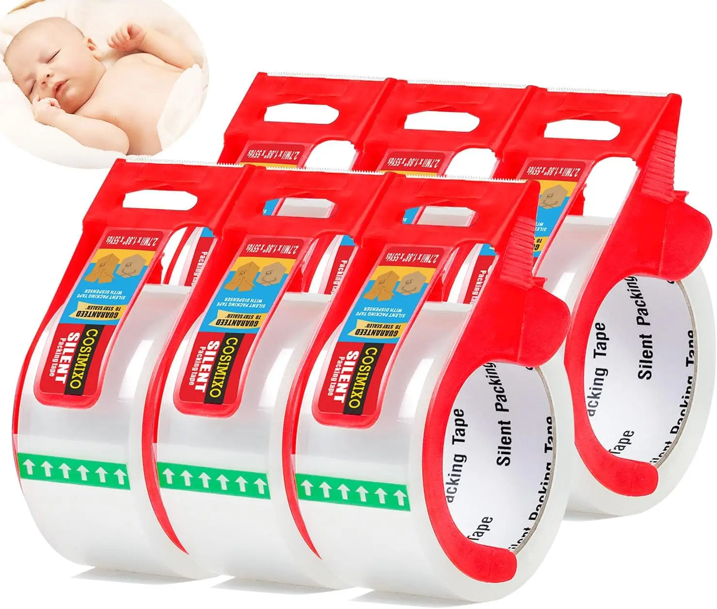 Silent Clear Packaging Tape 2.7mil x 1.88" x 55 Yards, 6 Rolls with Cutters Ultra-Quiet Heavy Duty Box Sealing Tape for
Silent Clear Packaging Tape 2.7mil x 1.88" x 55 Yards, 6 Rolls with Cutters Ultra-Quiet Heavy Duty Box Sealing Tape for