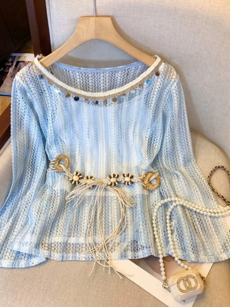 Женский комплект n Sle: Весенний вязаный топ с пайетками и вырезами для защиты от солнца, корейская версия, прямой крой, коллекция 2025 года
Женский комплект n Sle: Весенний вязаный топ с пайетками и вырезами для защиты от солнца, корейская версия, прямой крой, коллекция 2025 года