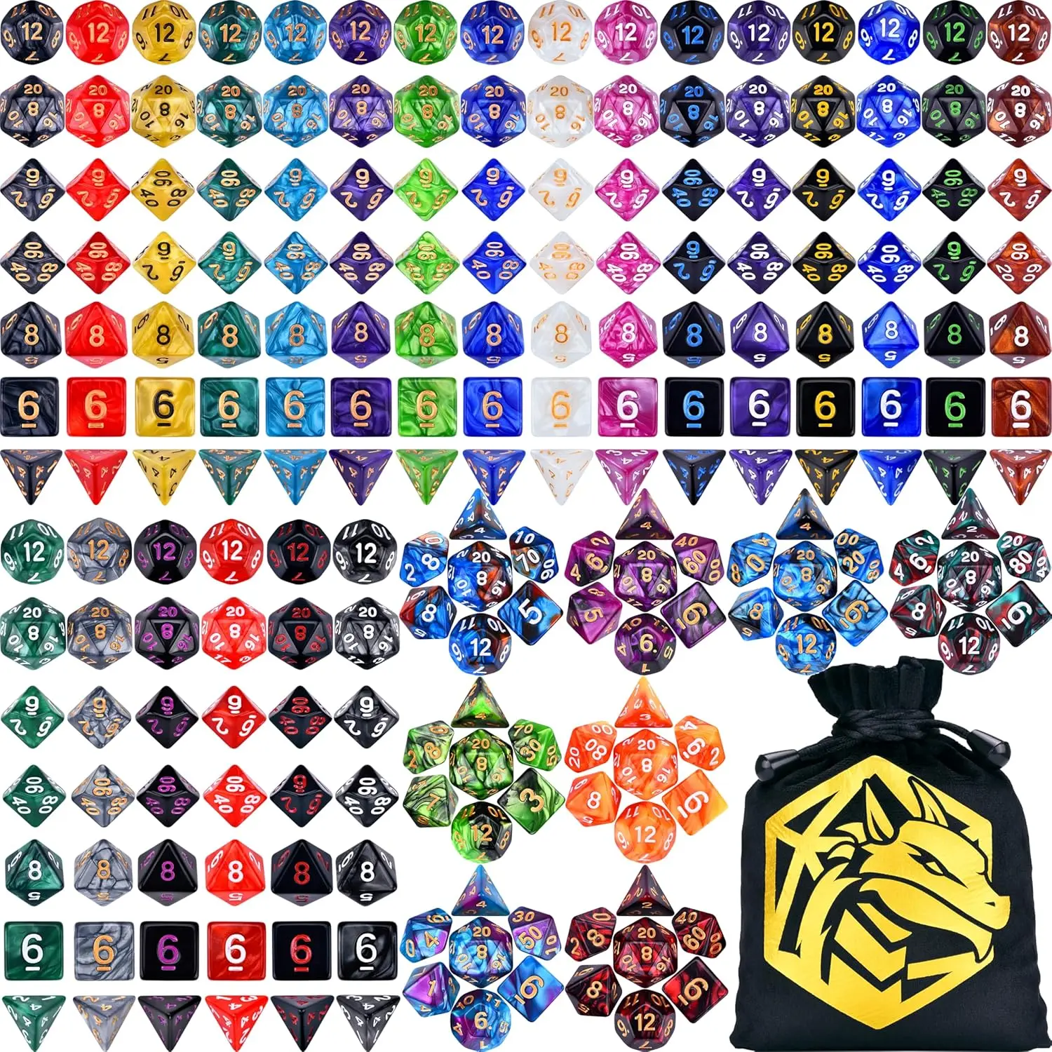 210pcs Polyhedral Dice Sets for DND RPG Adventure Games with Drawstring Bag
210pcs Polyhedral Dice Sets for DND RPG Adventure Games with Drawstring Bag
