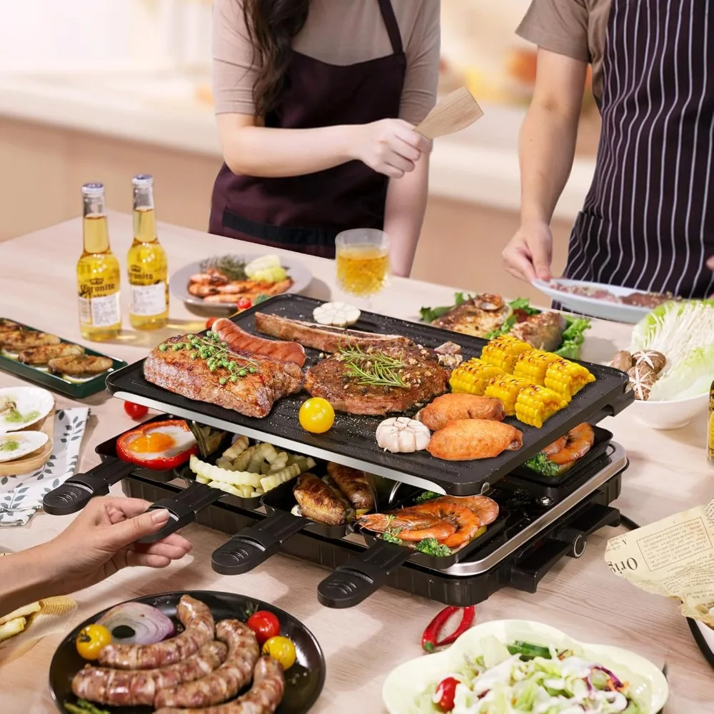 Grill, 2 in 1 Electric Griddle Nonstick with 8 Raclette Cheese Pans Adjustable Temperature Control 1300W Ideal
Grill, 2 in 1 Electric Griddle Nonstick with 8 Raclette Cheese Pans Adjustable Temperature Control 1300W Ideal