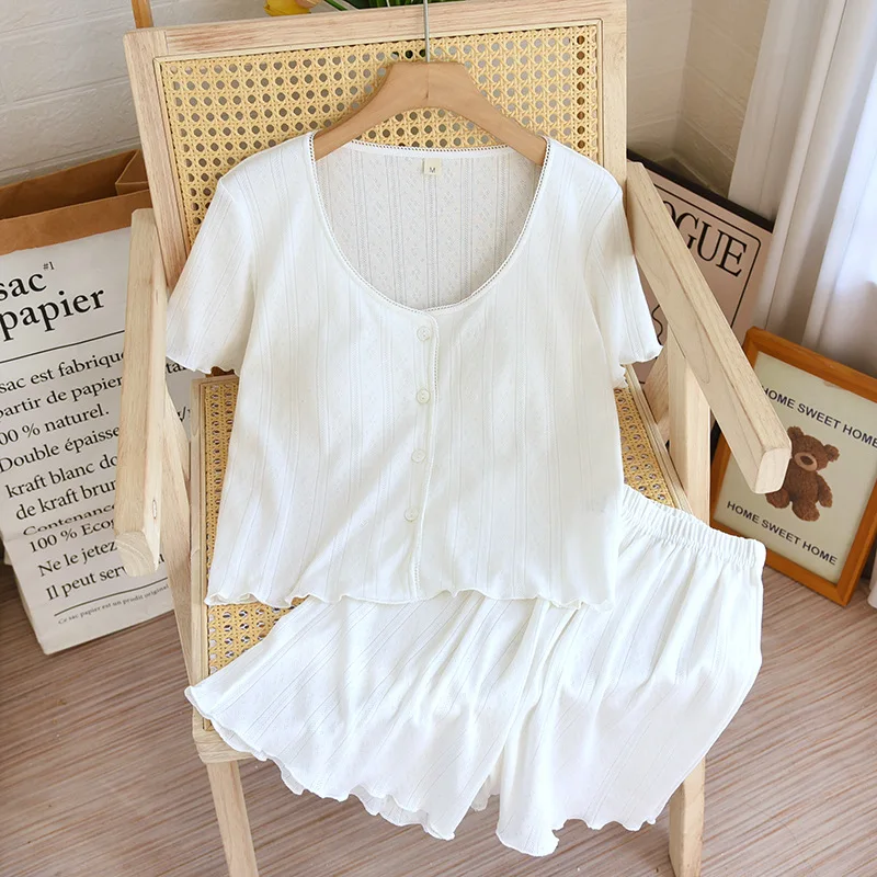 2026 Summer New Women's Pajama Set 100% Cotton Round Neck with Chest Cushion Short Sleeve+Shorts Thin Home Clothes Two Piece Set
2026 Summer New Women's Pajama Set 100% Cotton Round Neck with Chest Cushion Short Sleeve+Shorts Thin Home Clothes Two Piece Set