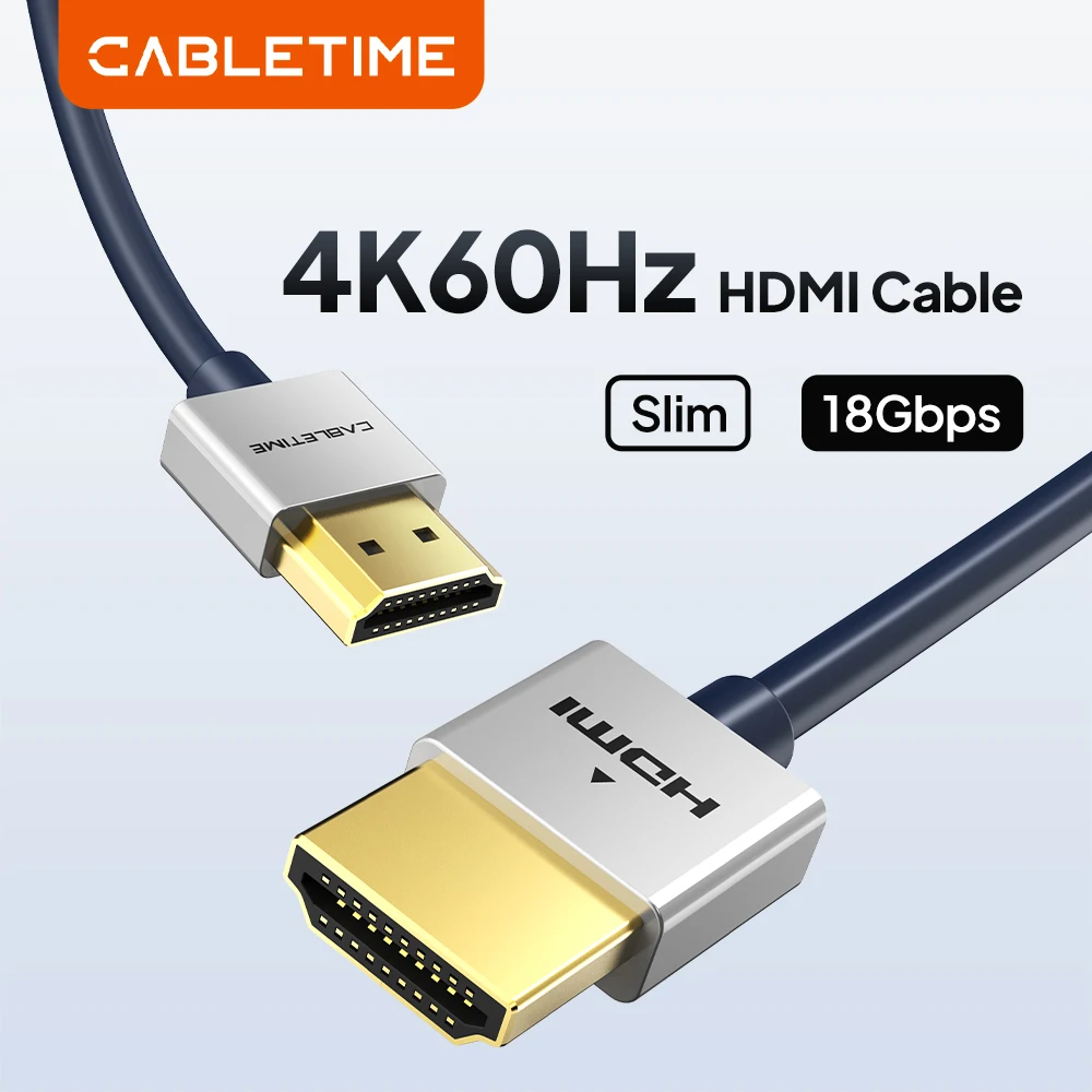 CABLETIME 4K 60HZ HDMI2.0 Cable Thin HDMI Cable M/M Zinc Alloy Slim HDMI to HDMI for TV Laptop Projector PS3 PS4 Hdmi Cord
CABLETIME 4K 60HZ HDMI2.0 Cable Thin HDMI Cable M/M Zinc Alloy Slim HDMI to HDMI for TV Laptop Projector PS3 PS4 Hdmi Cord