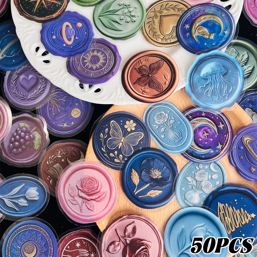 50pcs Wax Seal PET Stickers for Notebooks, Scrapbooks, Diaries, Guitar Heads, Helmets, Water Cups - DIY Decals
50pcs Wax Seal PET Stickers for Notebooks, Scrapbooks, Diaries, Guitar Heads, Helmets, Water Cups - DIY Decals