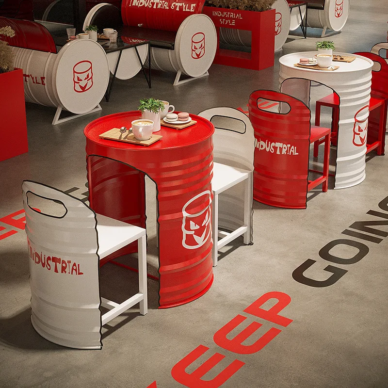 Industrial Creative Style Oil Barrel Cafe Chair Table Set Simple Iron Design Dining Set for Hotel Coffee Shop Rest Outdoor Use
Industrial Creative Style Oil Barrel Cafe Chair Table Set Simple Iron Design Dining Set for Hotel Coffee Shop Rest Outdoor Use