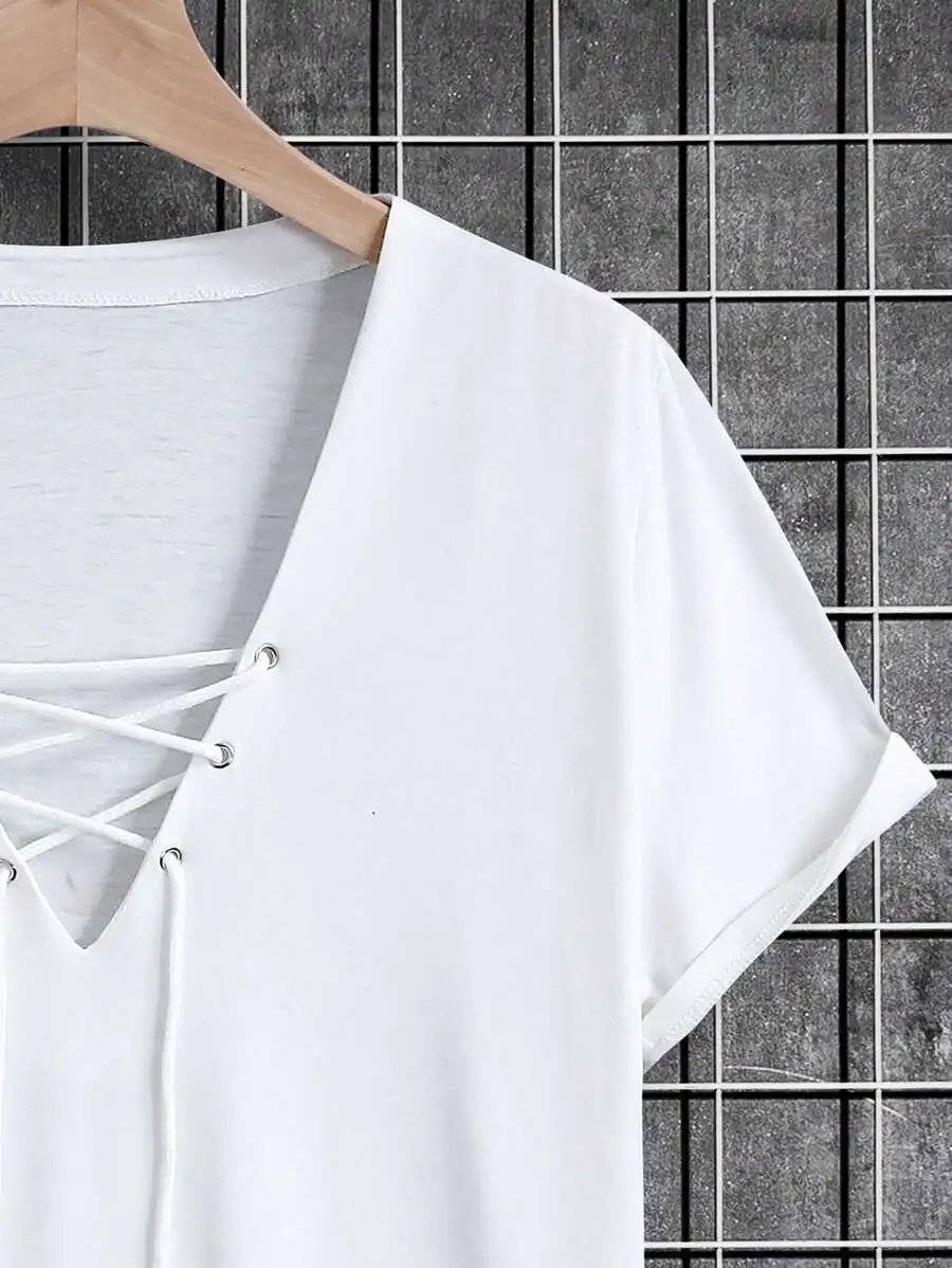 Men V-Neck Lace-Up Short Sleeve T-Shirt Plain Casual Top
Men V-Neck Lace-Up Short Sleeve T-Shirt Plain Casual Top