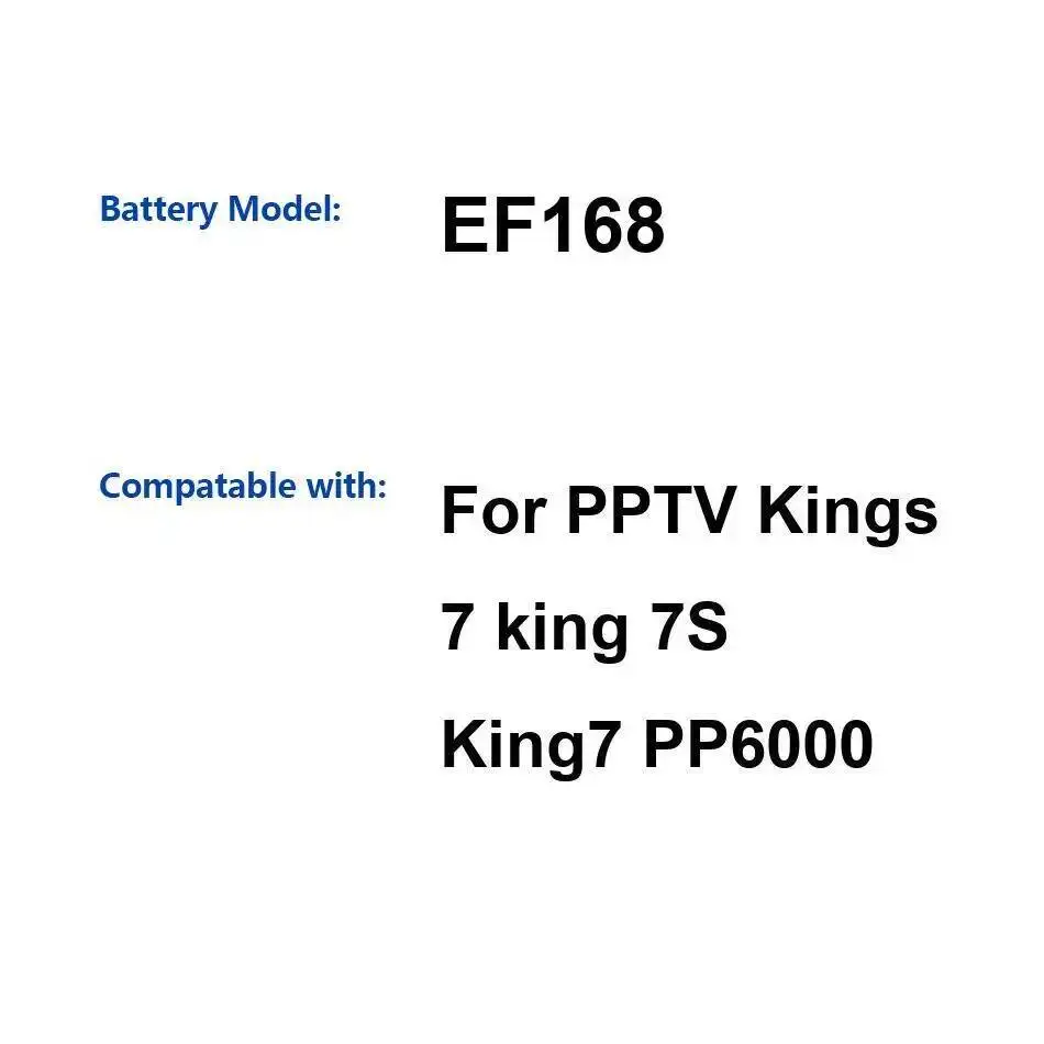 Premium Replacement Electronic Product Battery Reliable Power Supply For Pptv Kings 7 King 7S King7 PP6000 EF168 3610mAh
Premium Replacement Electronic Product Battery Reliable Power Supply For Pptv Kings 7 King 7S King7 PP6000 EF168 3610mAh