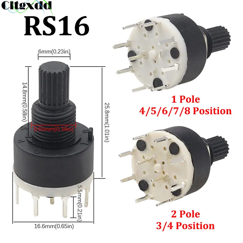 Cltgxdd 1pcs SR16 16mm Rotary Switch 1/2 Pole 3/4/5/6/8 Position Handle Length 15MM Shaft Flower Axis Band Switch
Cltgxdd 1pcs SR16 16mm Rotary Switch 1/2 Pole 3/4/5/6/8 Position Handle Length 15MM Shaft Flower Axis Band Switch