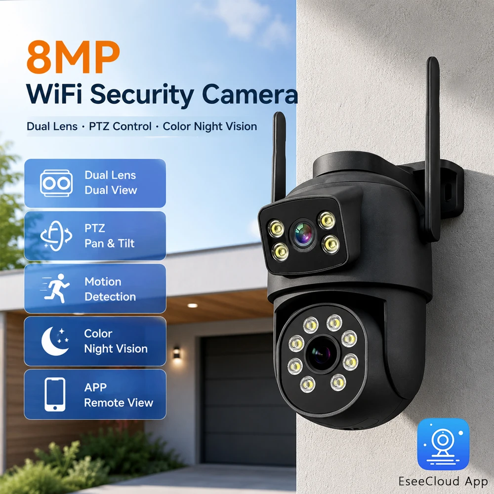Outdoor WiFi PTZ Security Camera 8MP Dual View Wireless CCTV Camera Smart Motion Alerts Waterproof Camera For Home Yard Garage
Outdoor WiFi PTZ Security Camera 8MP Dual View Wireless CCTV Camera Smart Motion Alerts Waterproof Camera For Home Yard Garage