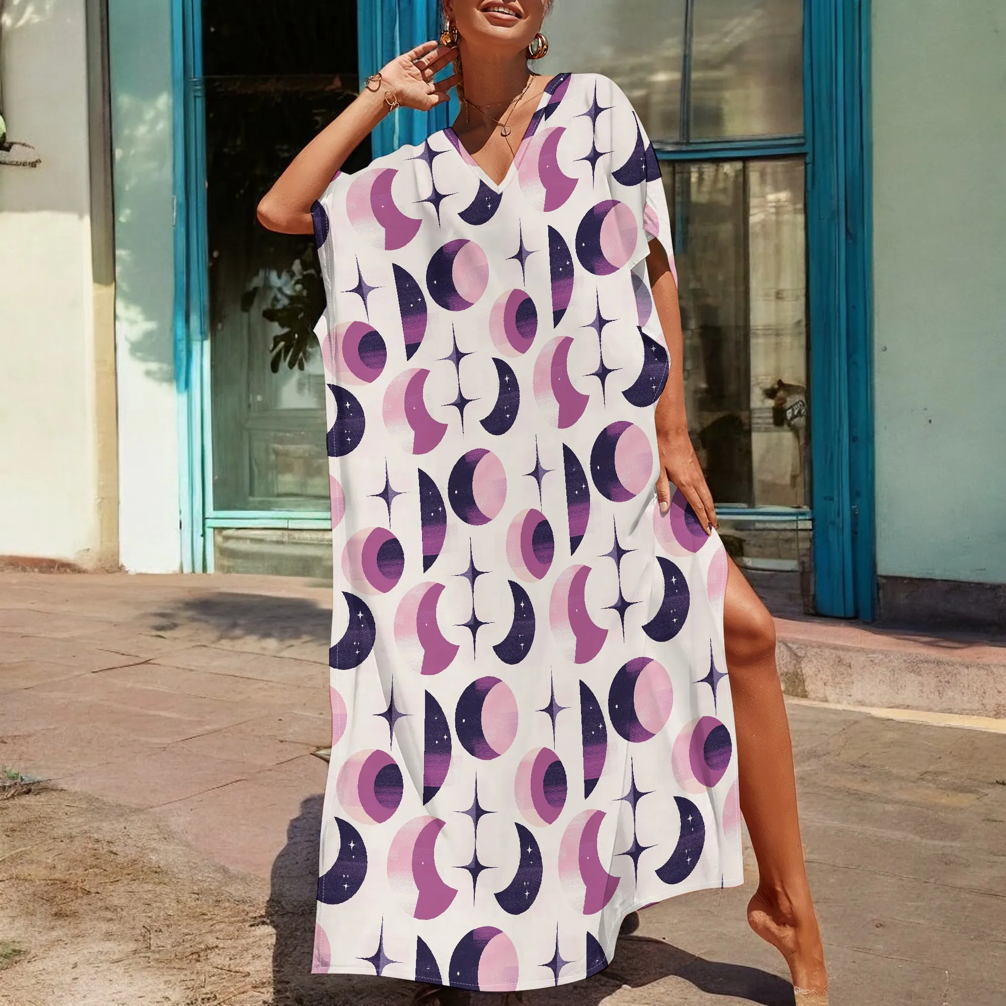 Afrocentric Plus Size Dress Celestial Moon and Stars Print V-Neck Loose Fit 3XL Casual or Night Wear
Afrocentric Plus Size Dress Celestial Moon and Stars Print V-Neck Loose Fit 3XL Casual or Night Wear