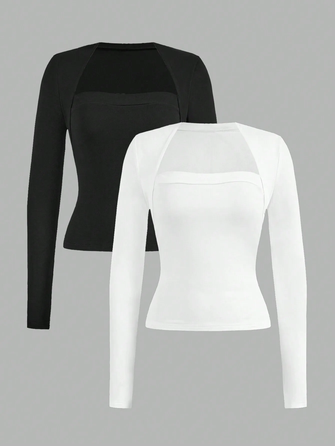 2pcs Long Sleeve Slim Fit T-Shirts with Mesh Panel, Black & White, Casual Minimalist for Autumn/Winter
2pcs Long Sleeve Slim Fit T-Shirts with Mesh Panel, Black & White, Casual Minimalist for Autumn/Winter