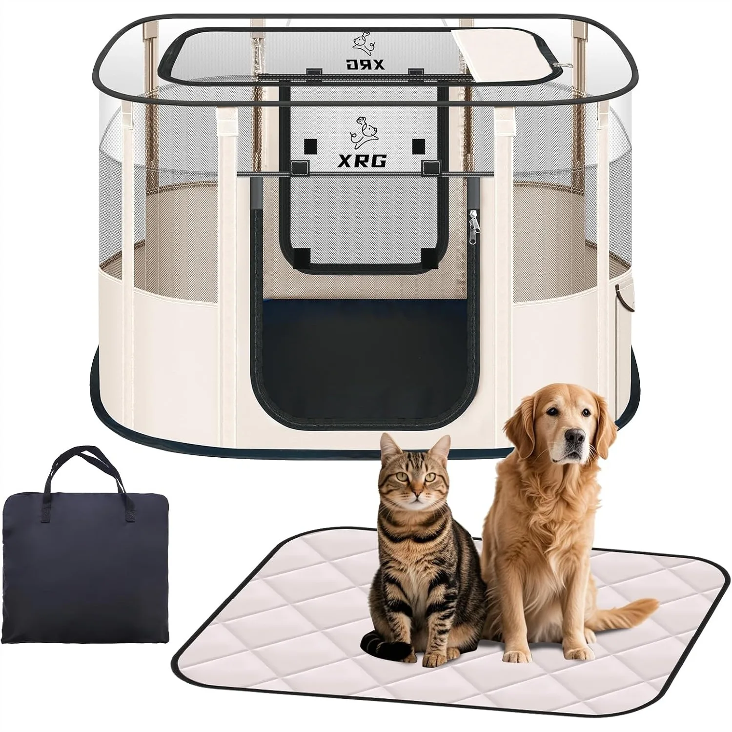 Dog Play Pen with Waterproof Pad, Portable Dog Crate for Medium Dogs, Collapsible Mesh Kennel Tent for Indoor Outdoor Travel
Dog Play Pen with Waterproof Pad, Portable Dog Crate for Medium Dogs, Collapsible Mesh Kennel Tent for Indoor Outdoor Travel