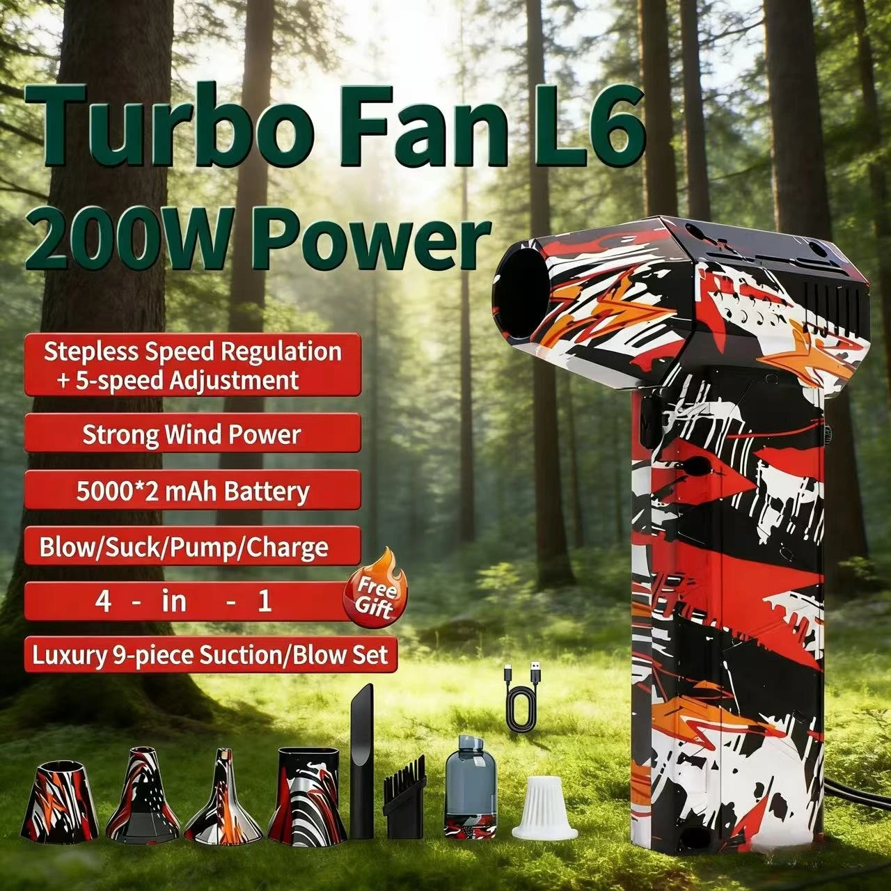 L6PRO Мощный вентилятор Мощный фен Пылесос Type-C Перезаряжаемый сильный ветер 53 м/с Турбоструйный фен
L6PRO Мощный вентилятор Мощный фен Пылесос Type-C Перезаряжаемый сильный ветер 53 м/с Турбоструйный фен