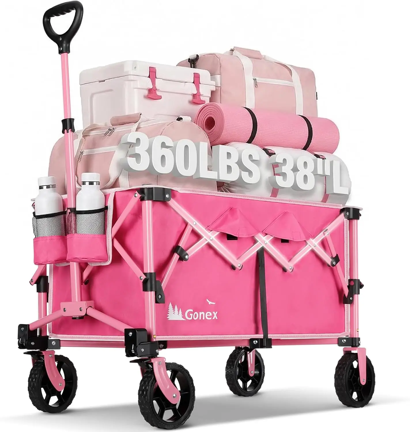 38" Collapsible Wagon Cart 360lbs Capacity, 220L Folding Utility Cart with Detachable Wheels for Shopping, Camping - Pink
38" Collapsible Wagon Cart 360lbs Capacity, 220L Folding Utility Cart with Detachable Wheels for Shopping, Camping - Pink