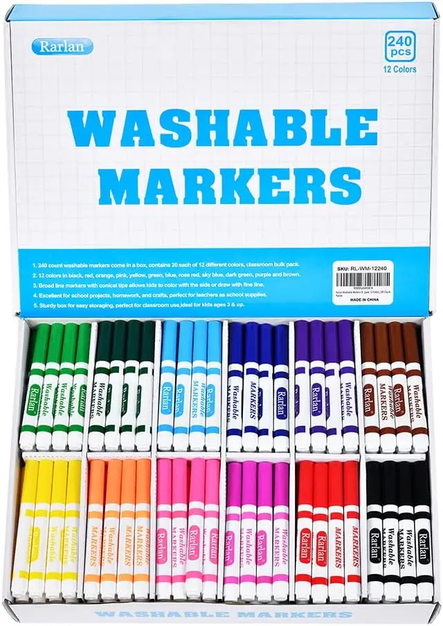 Washable Markers Bulk 240 Count, 12 Colors for Kids Classroom
Washable Markers Bulk 240 Count, 12 Colors for Kids Classroom