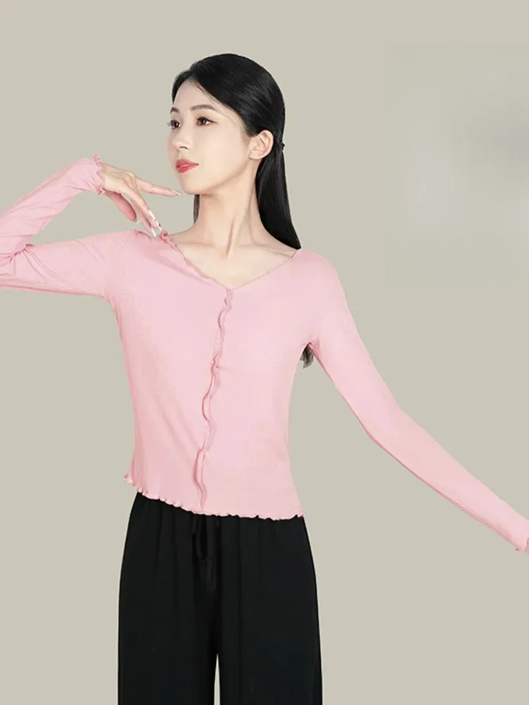 Solid Color Ruffled V-Neck Slim Fit Ballet Top, Elegant Long Sleeve Dancewear for Performance and Practice
Solid Color Ruffled V-Neck Slim Fit Ballet Top, Elegant Long Sleeve Dancewear for Performance and Practice