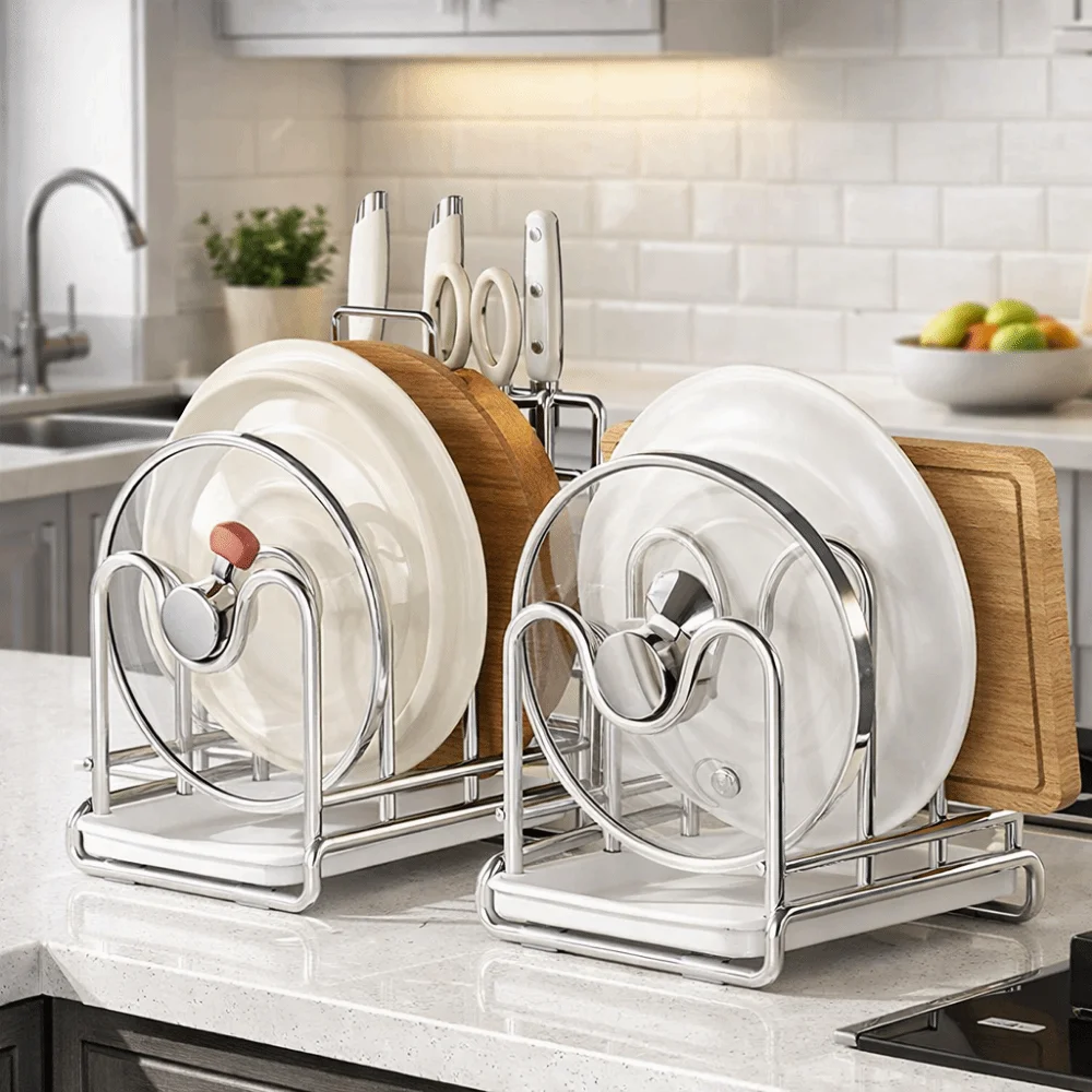 Multi-layer Pot Lid Rack Stainless Steel Space Saving Cutting Board Holder Stable with Drainage Tray Chopping Board Organizer
Multi-layer Pot Lid Rack Stainless Steel Space Saving Cutting Board Holder Stable with Drainage Tray Chopping Board Organizer