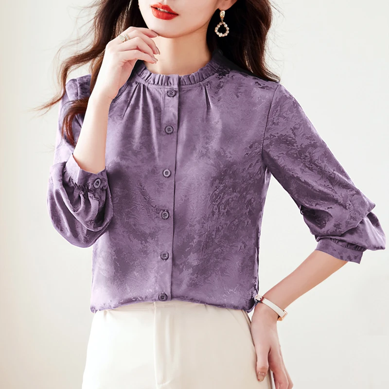 Классические винтажные жаккардовые атласные рубашки для женщин, легкие простые повседневные блузки, женские базовые топы на весну и осень
Классические винтажные жаккардовые атласные рубашки для женщин, легкие простые повседневные блузки, женские базовые топы на весну и осень
