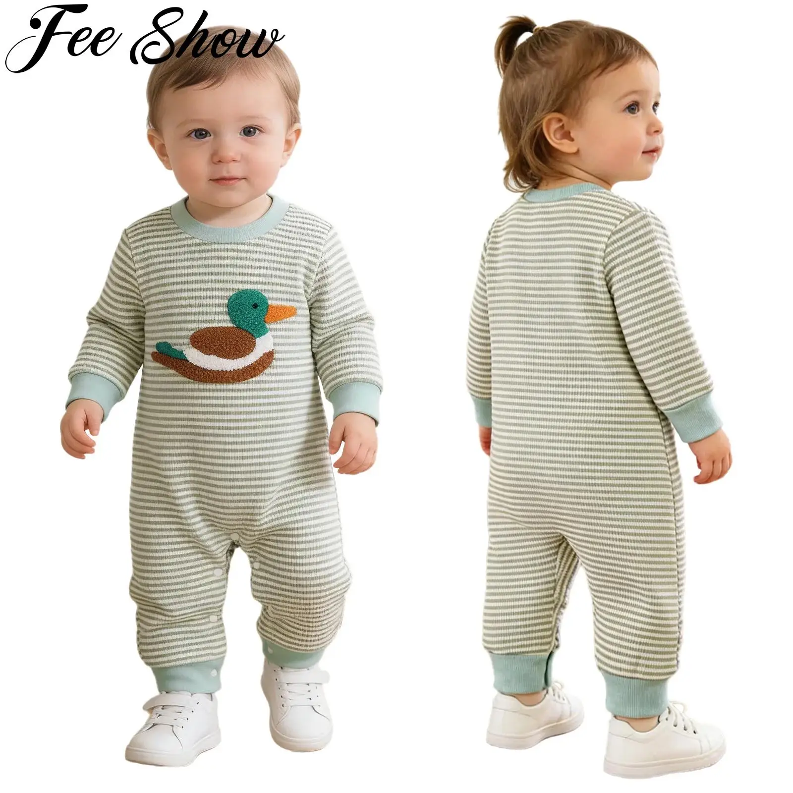 Полосатый комбинезон с вышивкой утки для маленьких мальчиков и девочек, весенне-осенний повседневный комбинезон с длинными рукавами и пуговицами в промежности, подарок для детского душа
Полосатый комбинезон с вышивкой утки для маленьких мальчиков и девочек, весенне-осенний повседневный комбинезон с длинными рукавами и пуговицами в промежности, подарок для детского душа