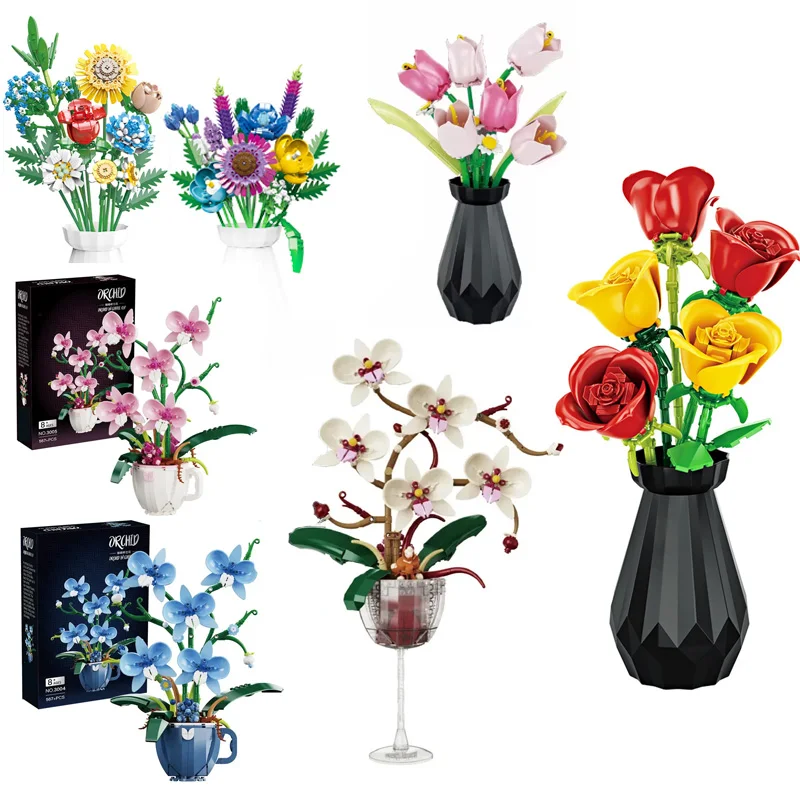 Simulation Orchid Potted Flower Building Blocks Creative Assembly Plant Bouquet Tulips/Roses Decoration Toys Bricks Girls Gift
Simulation Orchid Potted Flower Building Blocks Creative Assembly Plant Bouquet Tulips/Roses Decoration Toys Bricks Girls Gift