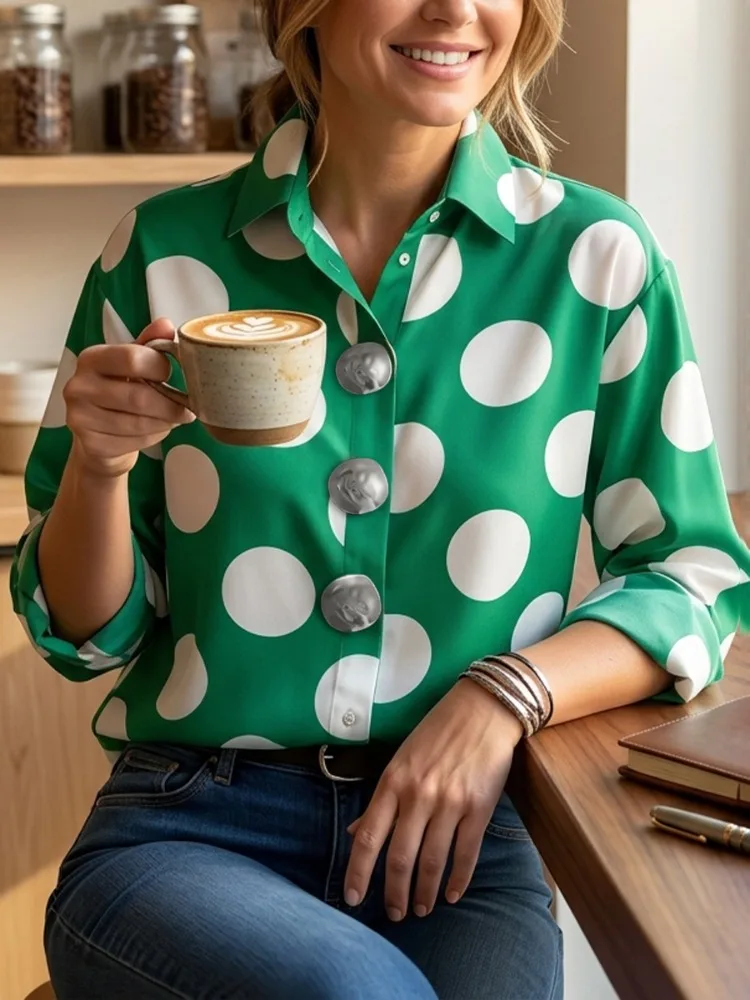 UOOZEE 2026 New Office Ladies Polka Dot Buttoned Shirts Long Sleeves Loose Fashion Contrast Color Female Casual Blouses
UOOZEE 2026 New Office Ladies Polka Dot Buttoned Shirts Long Sleeves Loose Fashion Contrast Color Female Casual Blouses