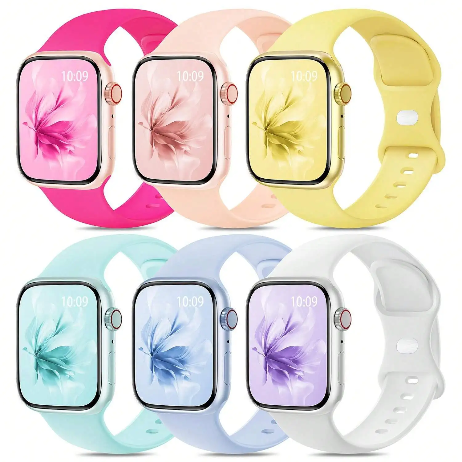 6pcs Soft Silicone Waterproof Sports Replacement Wrist Band Compatible With Apple Watch 38mm 40mm 41mm 42mm 44mm 45mm 46mm 49mm
6pcs Soft Silicone Waterproof Sports Replacement Wrist Band Compatible With Apple Watch 38mm 40mm 41mm 42mm 44mm 45mm 46mm 49mm