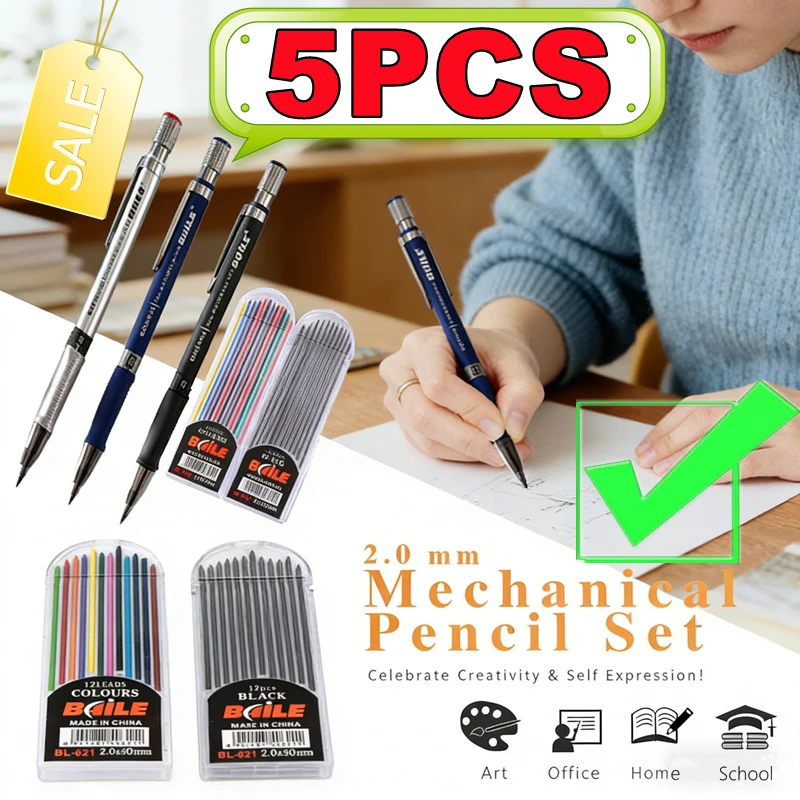 New 1-5PCS Mechanical Pencil Set 2.0 mm with 2B Black/Color Lead Refill For Writing Art Drawing Painting School Automatic Pencil
New 1-5PCS Mechanical Pencil Set 2.0 mm with 2B Black/Color Lead Refill For Writing Art Drawing Painting School Automatic Pencil