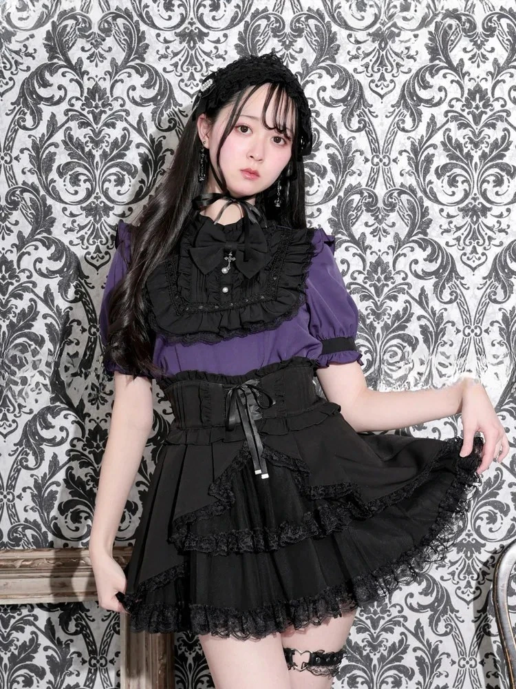 Gothic Dark Harajuku Style Subculture Bowknot Short-sleeve Shirt 2026 New Summer Color Block Blouse Women Japanese Style Shirts
Gothic Dark Harajuku Style Subculture Bowknot Short-sleeve Shirt 2026 New Summer Color Block Blouse Women Japanese Style Shirts