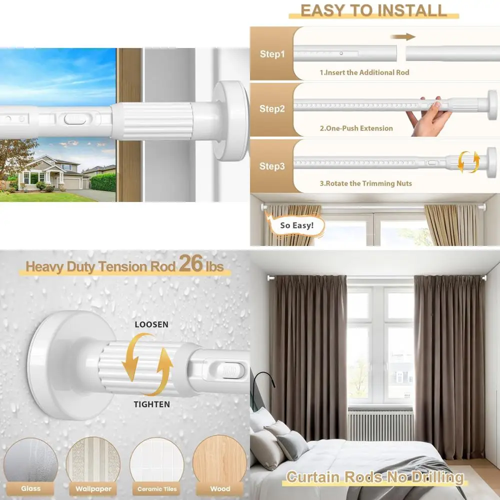 Adjustable Heavy-Duty Outdoor Curtain Rod, 41-146 Inches, No Drilling Needed for Windows or Bathrooms
Adjustable Heavy-Duty Outdoor Curtain Rod, 41-146 Inches, No Drilling Needed for Windows or Bathrooms