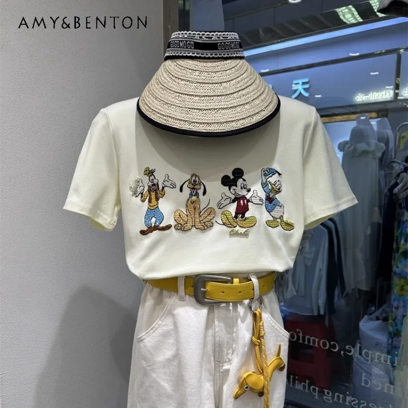 Pure Cotton Short-sleeved T-shirts Women's 2025 Summer New Fashion Design Sense Embroidery Cartoon Cartoon Age-reducing Top Tees
Pure Cotton Short-sleeved T-shirts Women's 2025 Summer New Fashion Design Sense Embroidery Cartoon Cartoon Age-reducing Top Tees