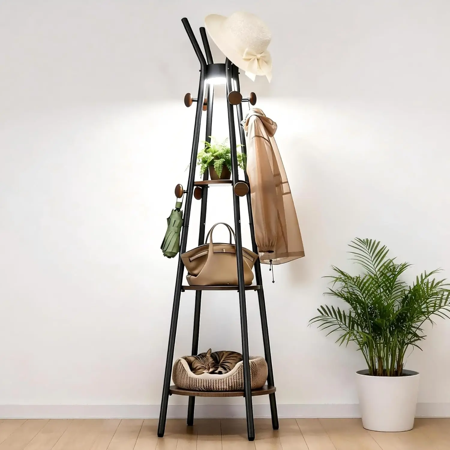 Freestanding Coat Rack with 3 Shelves, 12 Hooks, and Motion Sensor Light for Entryway and Living Room
Freestanding Coat Rack with 3 Shelves, 12 Hooks, and Motion Sensor Light for Entryway and Living Room