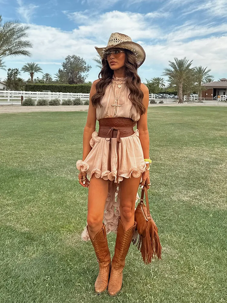 Solid Ruffle Vest Skirt Suit Personalized Ladies's Round Neck Off Shoulder Irregular Loose 2-piece Sets Fashion Vacation Outfits
Solid Ruffle Vest Skirt Suit Personalized Ladies's Round Neck Off Shoulder Irregular Loose 2-piece Sets Fashion Vacation Outfits