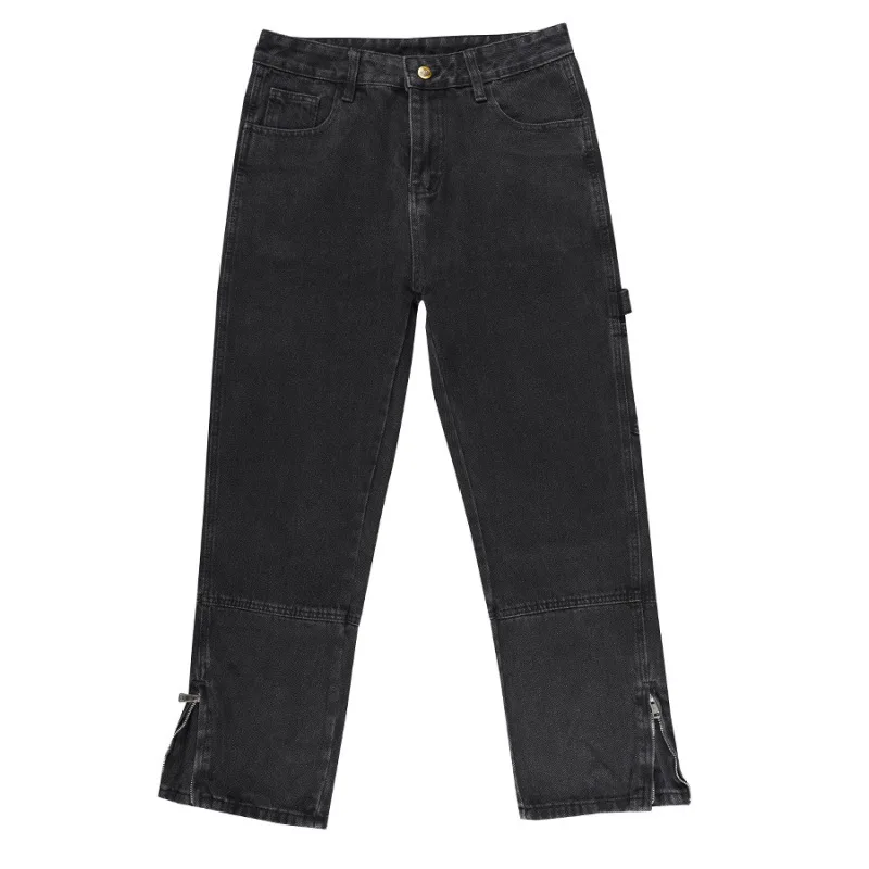 Black jeans with zipper at hem, men's pants, loose straight leg, American fashion, street retro pants
Black jeans with zipper at hem, men's pants, loose straight leg, American fashion, street retro pants