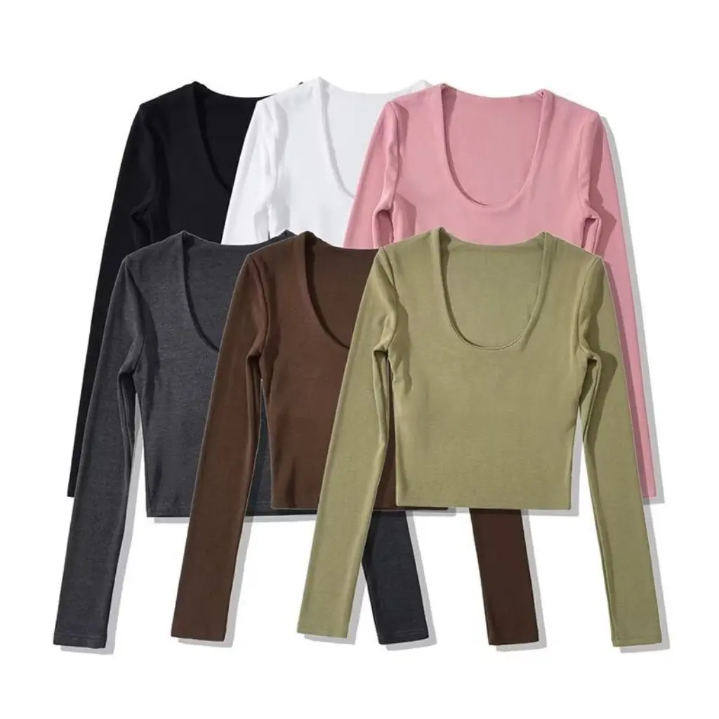 Women's Solid Color Long-Sleeved T-Shirt Double Layer Elastic Slim Bottoming Shirt Simple Top for Spring Work Clothing Style 
Women's Solid Color Long-Sleeved T-Shirt Double Layer Elastic Slim Bottoming Shirt Simple Top for Spring Work Clothing Style