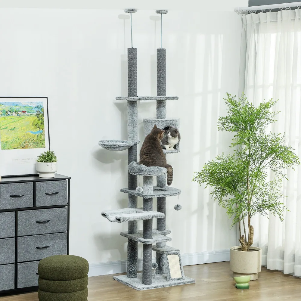 Gray Adjustable Cat Activity Play Center – Tall Tower with Hammocks, Condo & Scratching Posts
Gray Adjustable Cat Activity Play Center – Tall Tower with Hammocks, Condo & Scratching Posts