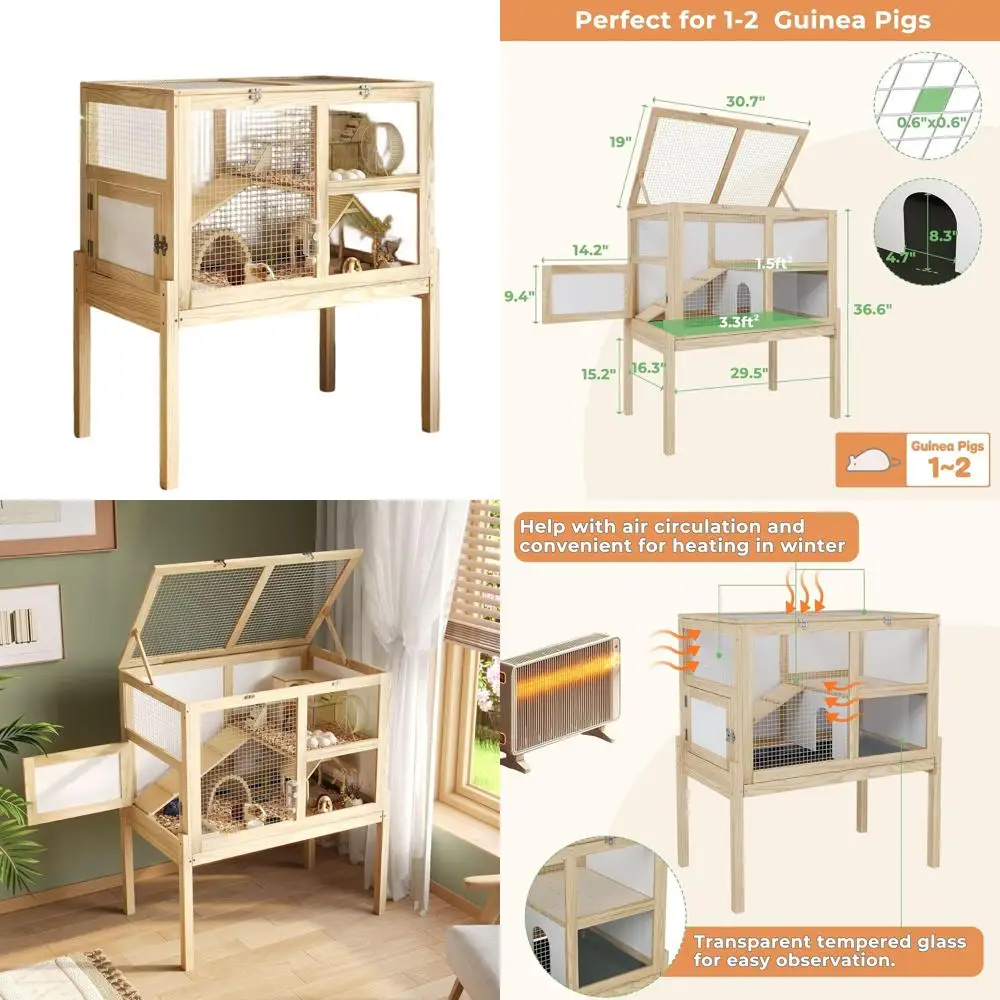 Large 2-Story Indoor Animal House with Pull-Out Tray, Wooden Stand, and Hideout for Guinea Pigs or Hamsters
Large 2-Story Indoor Animal House with Pull-Out Tray, Wooden Stand, and Hideout for Guinea Pigs or Hamsters