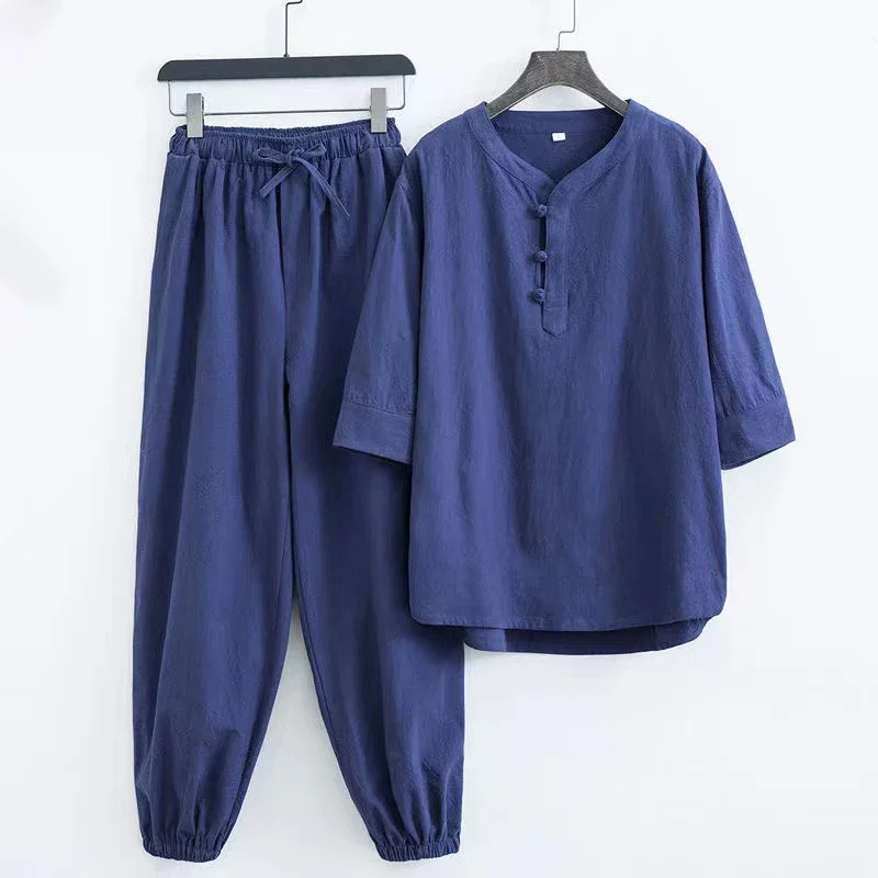 2Pcs Chinese Style New Short-sleeved Suit Men's Half-sleeved Tang Suit Hanfu Layman's Suit Chinese Style Cotton and Linen Suit
2Pcs Chinese Style New Short-sleeved Suit Men's Half-sleeved Tang Suit Hanfu Layman's Suit Chinese Style Cotton and Linen Suit